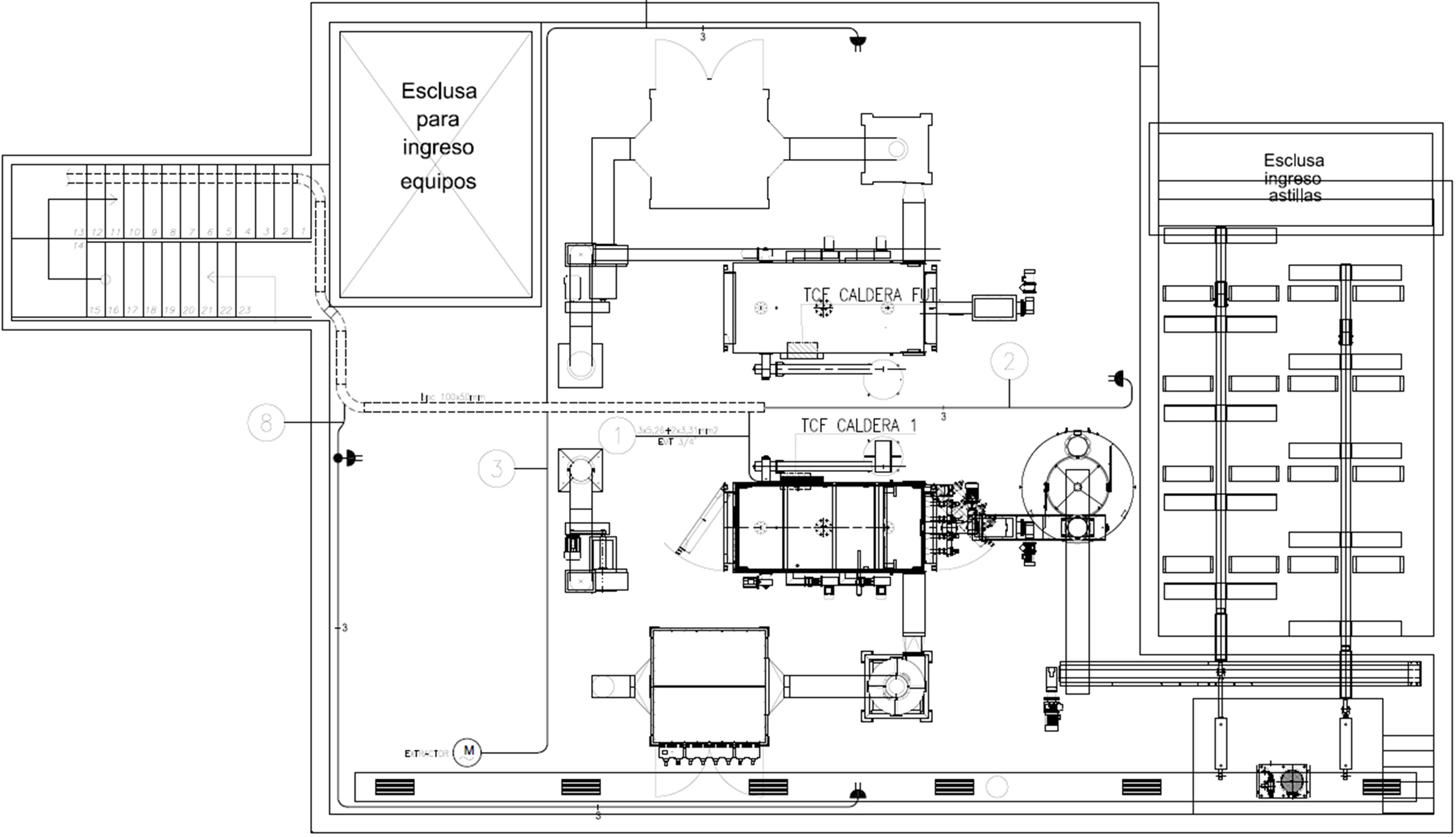 Vista en planta de la central térmica propuesta para el barrio cívico.